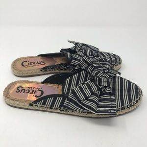 Circus By Sam Edelman Black Stripe Espadrille Bow Slides Women Sz 7M